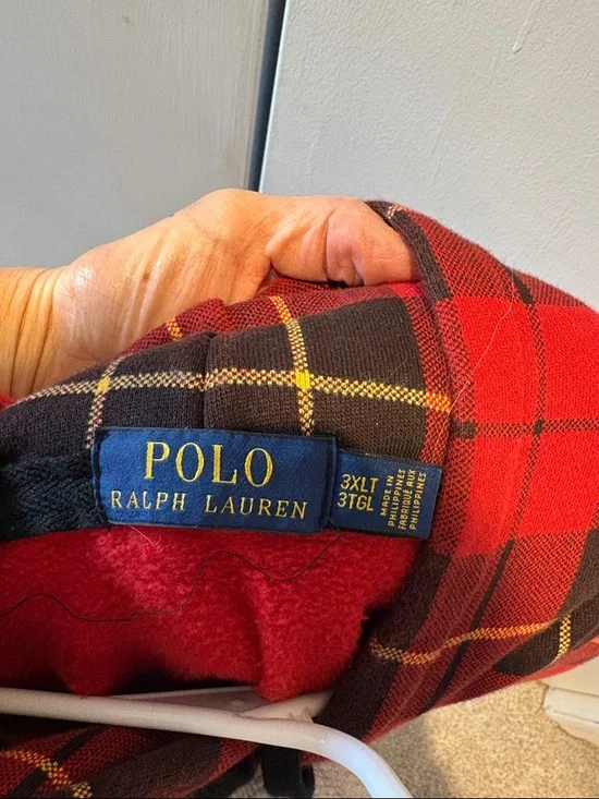 Polo by Ralph Lauren Red & Black Plaid Hooded Sweatshirt with Gold Pony - Picture 4 of 5